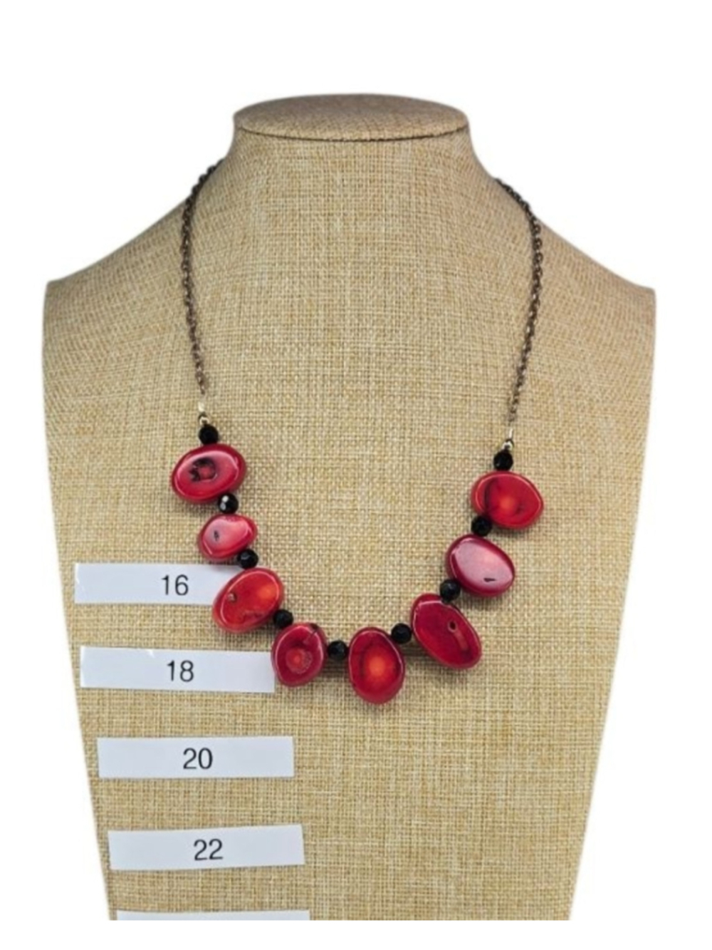 Red Coral Necklace Tagged Trifari Black Bead Statement Chunky Rare Collectible